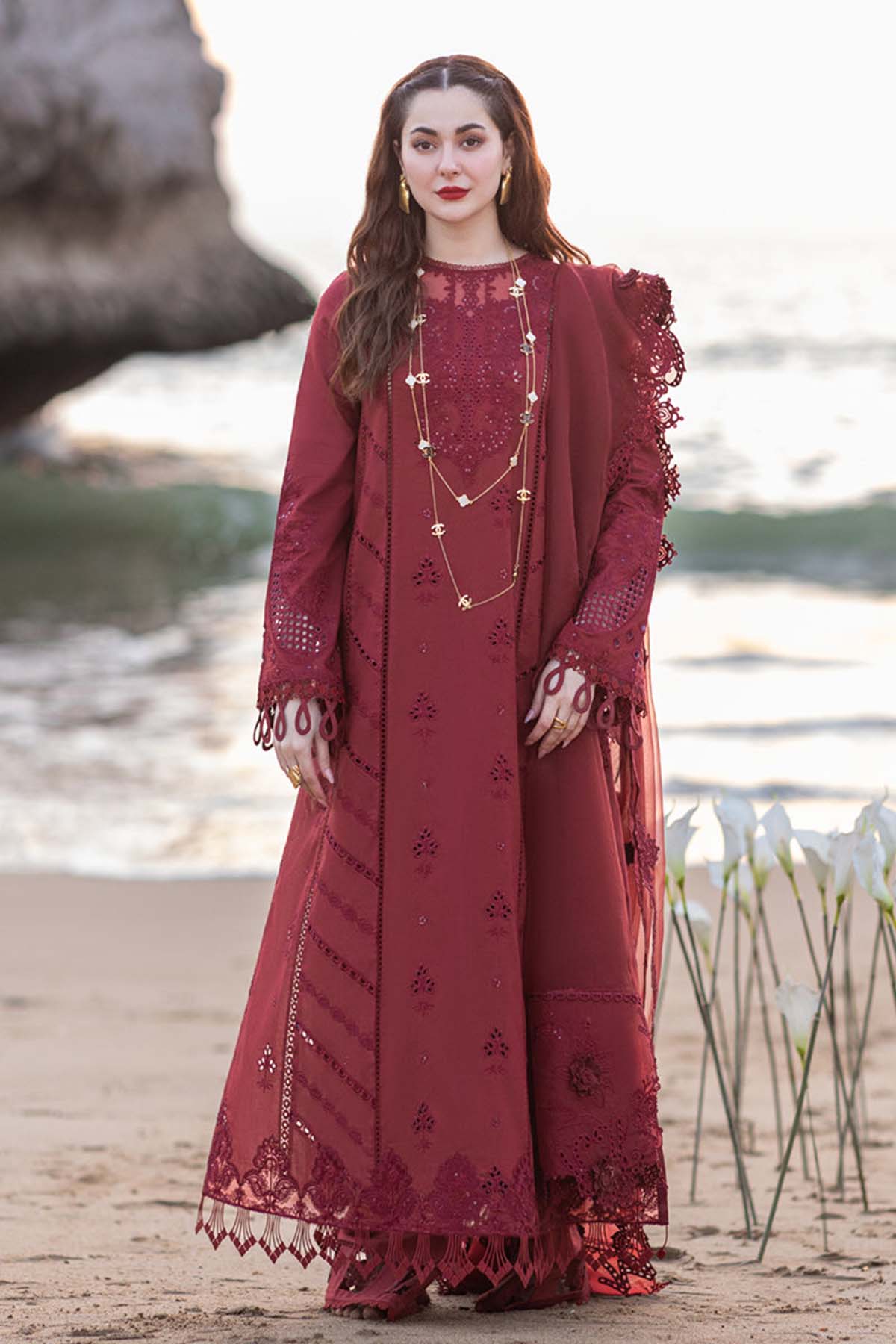 Lawn-3PC Chikankari Embroidered Shirt With Khadi Net Embroidered Dupatta-5402