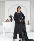 Dhanak 3PC Chikankari Embroidered Shirt With Velvet Plachi Shawl- 2107