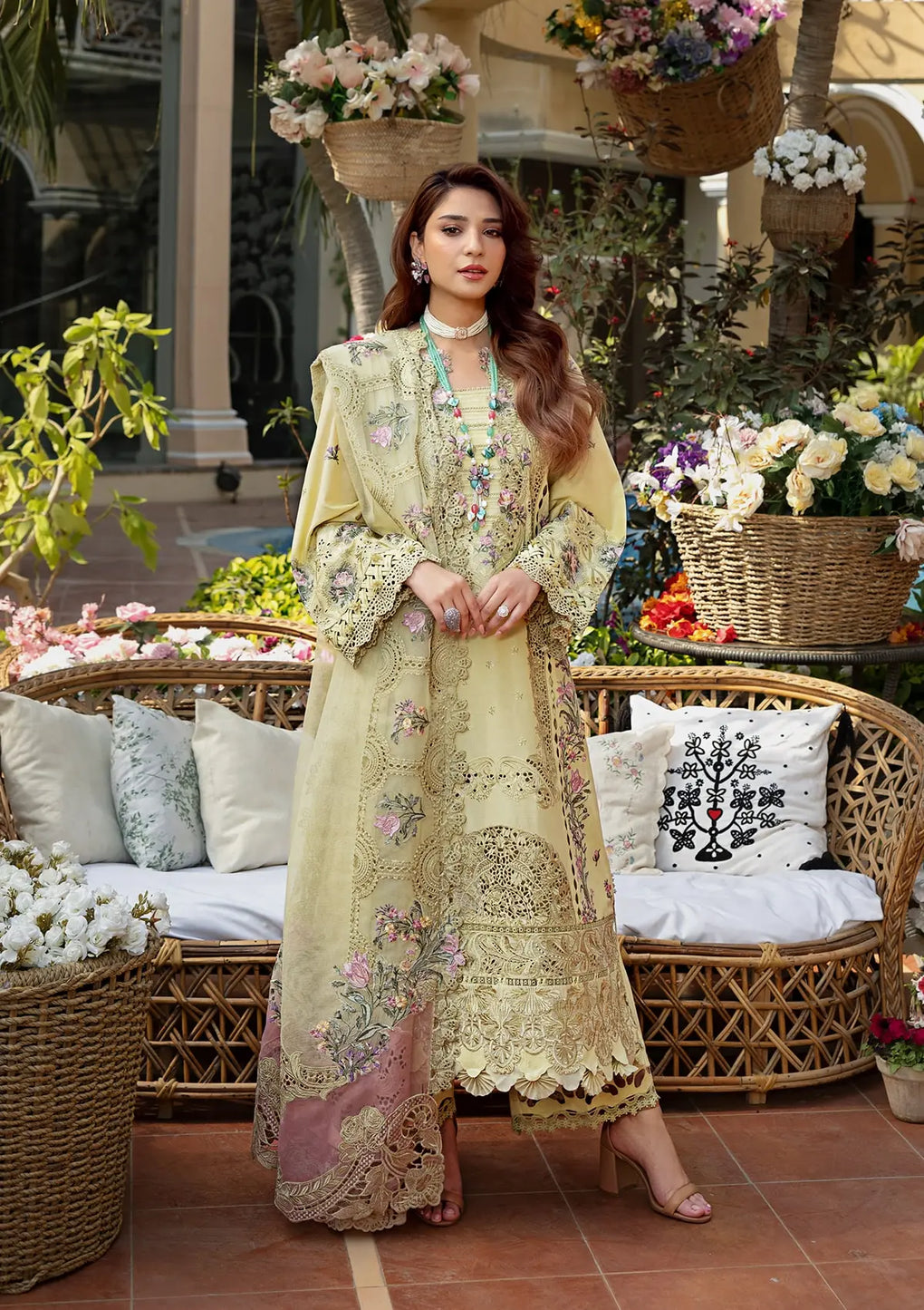 Lawn-3PC Chikankari Embroidered Shirt With Khadi Net Embroidered Dupatta-5302