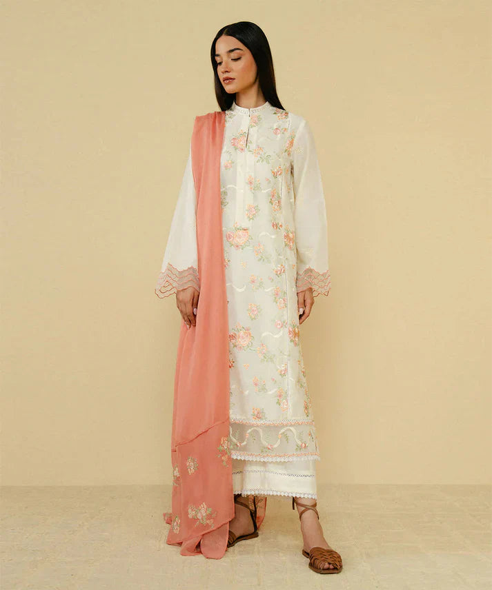 Embroidered 3PC  With Dhanak Embroidered Dupatta-203