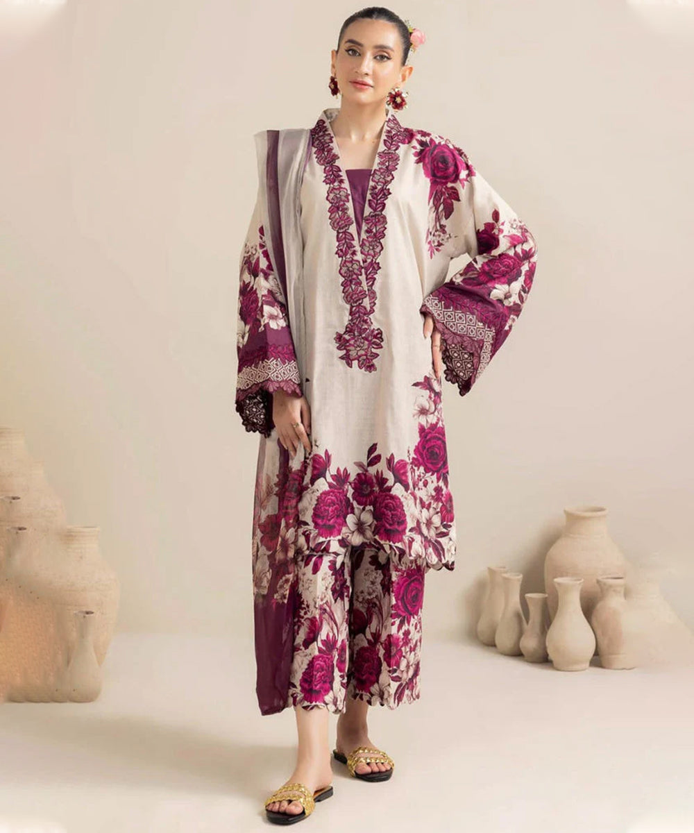 3PC LAWN PRINTED SHIRT WITH VOILE PRINTED DUAPTTA - 4018