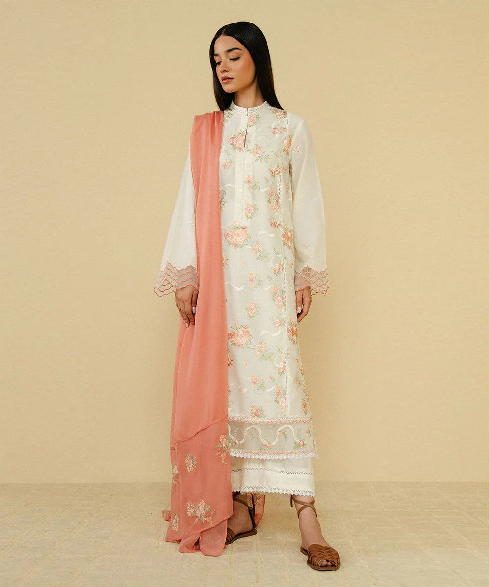 3PC Embroidered With Dhanak Embroidered Dupatta-203