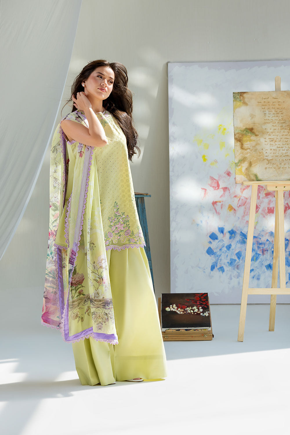 Lawn-3PC Embroidered With Digital Printed Chiffon Dupatta-5253