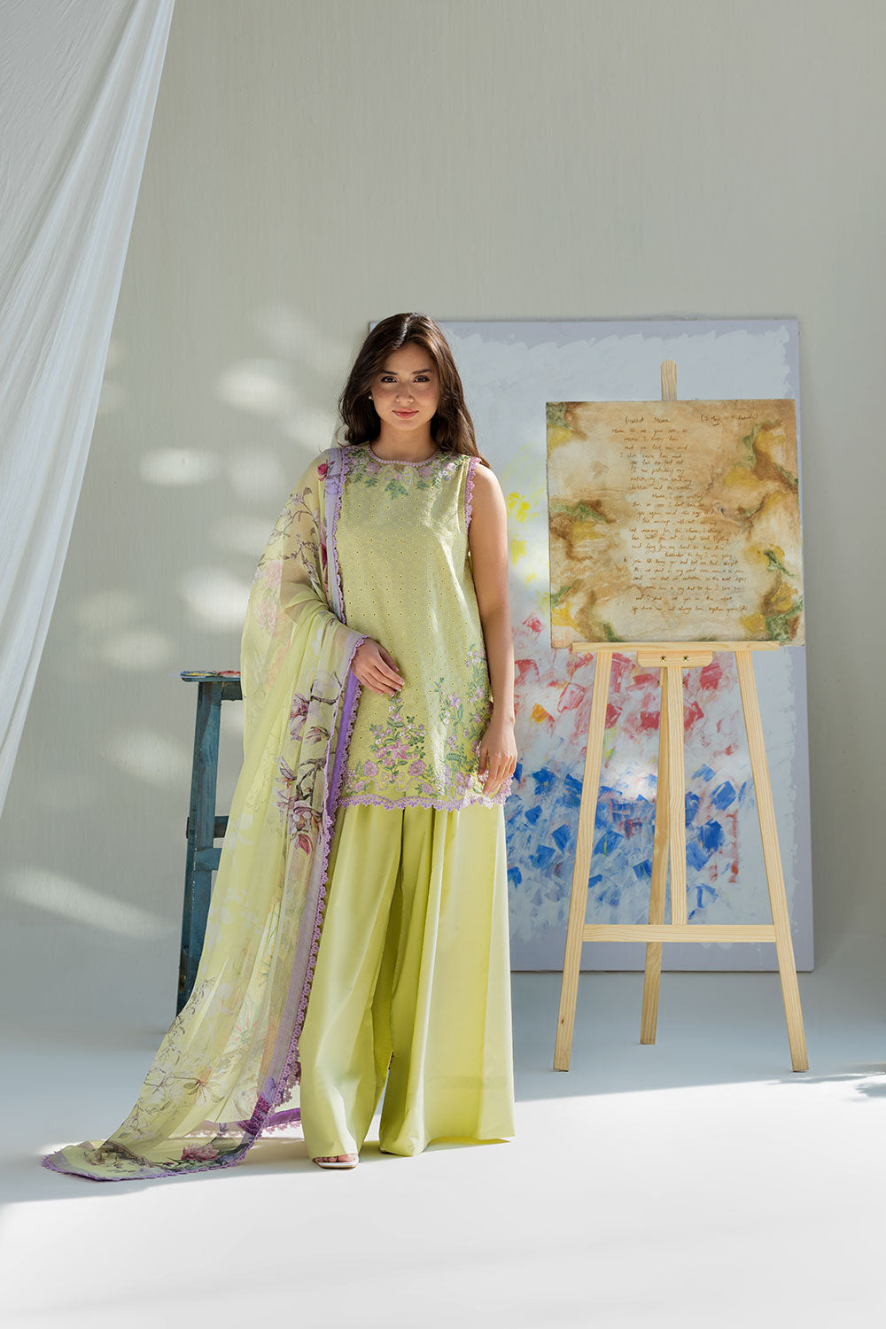 Lawn-3PC Embroidered With Digital Printed Chiffon Dupatta-5253