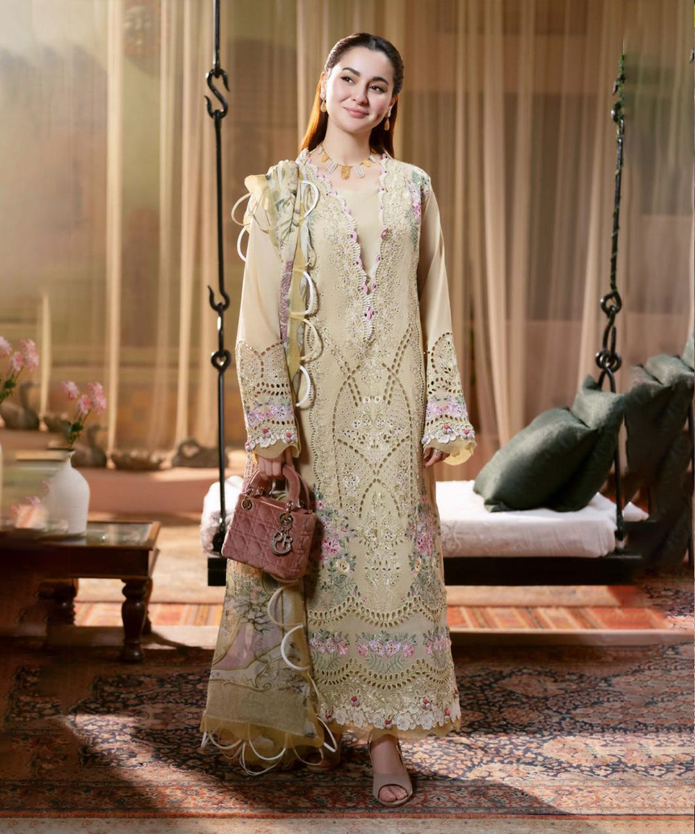 Dhanak-3PC Embroidered Shirt with Digital Printed Wool Shawl-3333