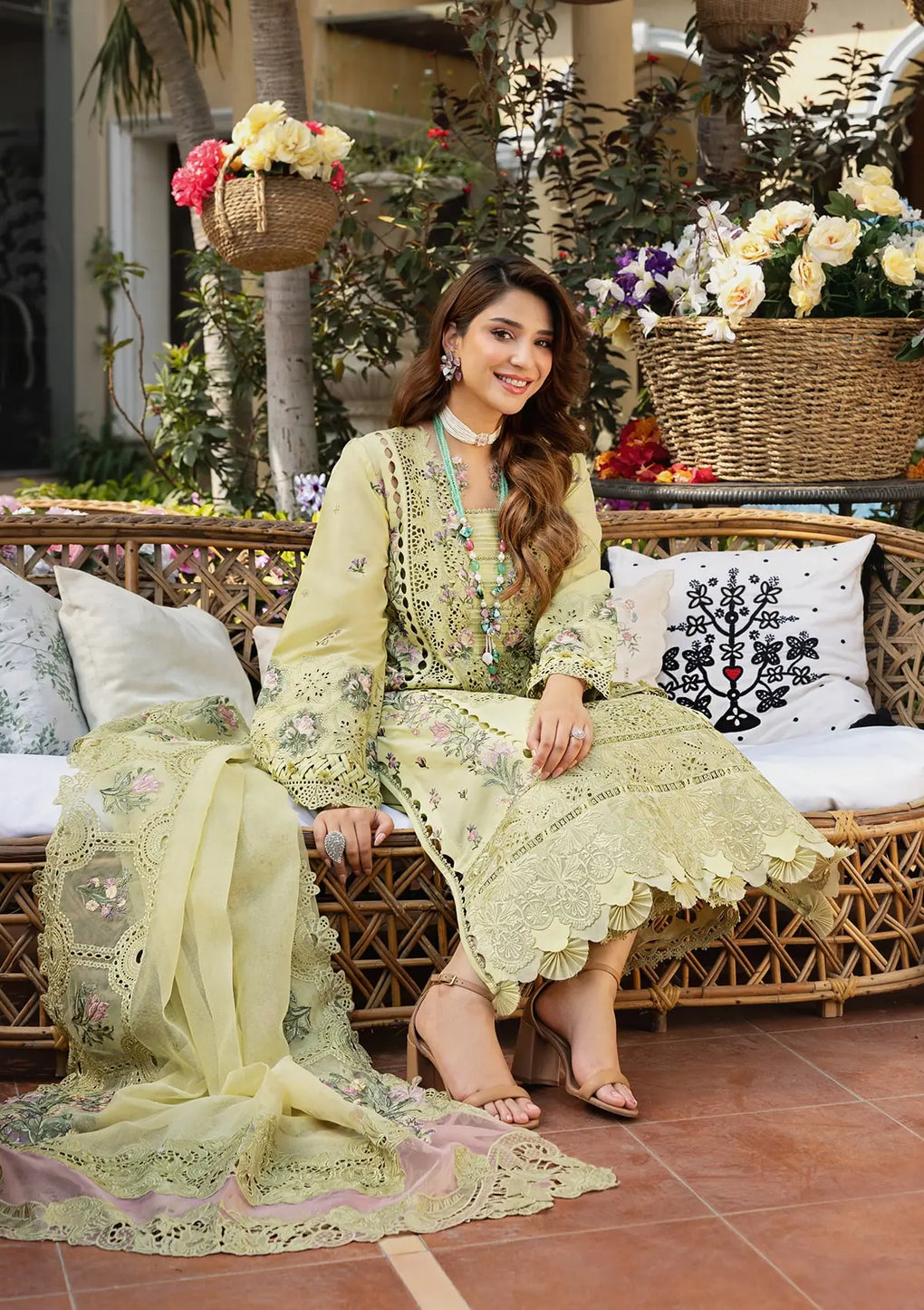 Lawn-3PC Chikankari Embroidered Shirt With Khadi Net Embroidered Dupatta-5302