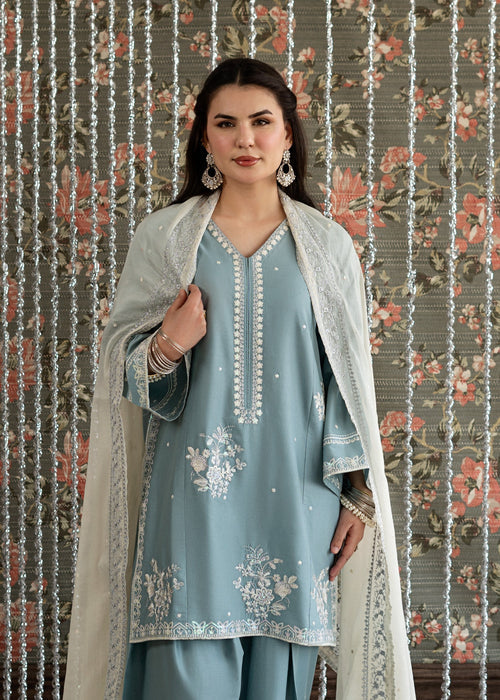 Lawn-3PC Embroidered Shirt With Khadi Net Embroidered Dupatta-5313