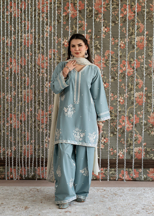 Lawn-3PC Embroidered Shirt With Khadi Net Embroidered Dupatta-5313