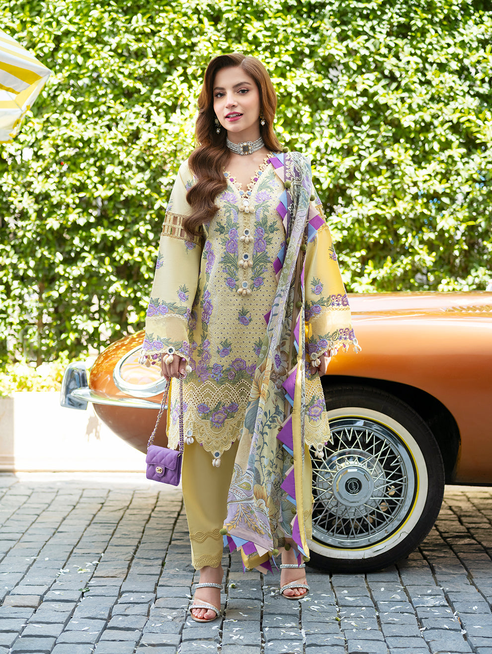 Lawn-3PC Chikankari Embroidered With Digital Printed Jacquard Dupatta-5239