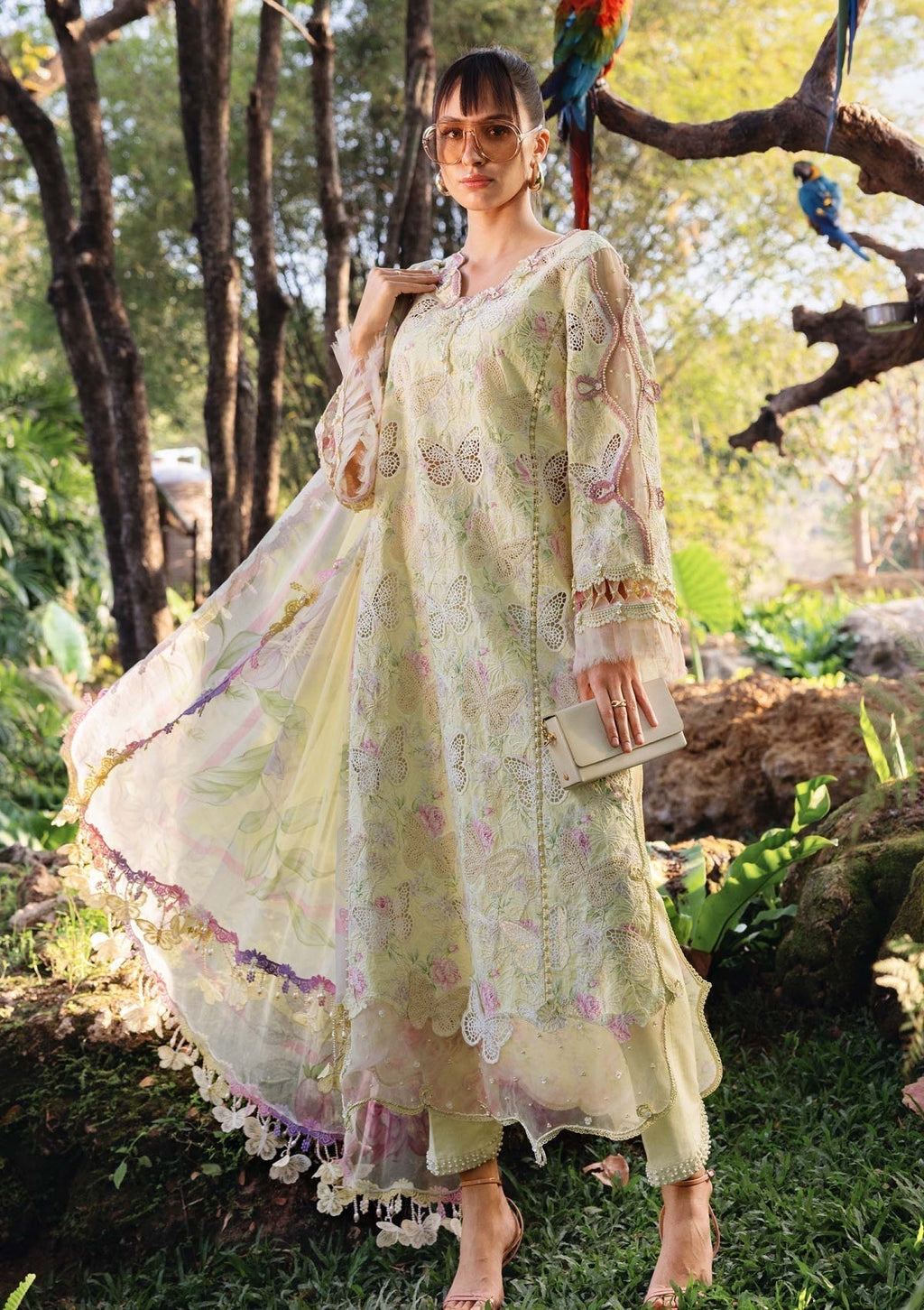 Lawn-3PC Chikankari Embroidered Shirt With Digital Printed Chiffon Dupatta-4022