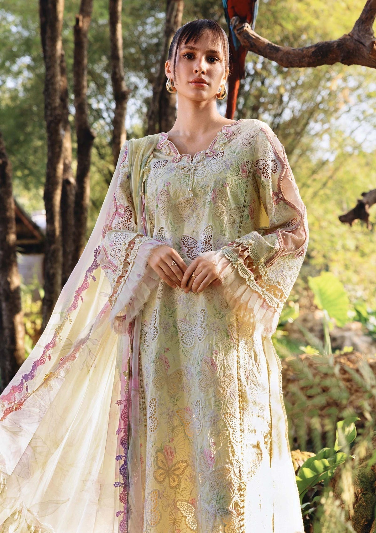 Lawn-3PC Chikankari Embroidered Shirt With Digital Printed Chiffon Dupatta-4022