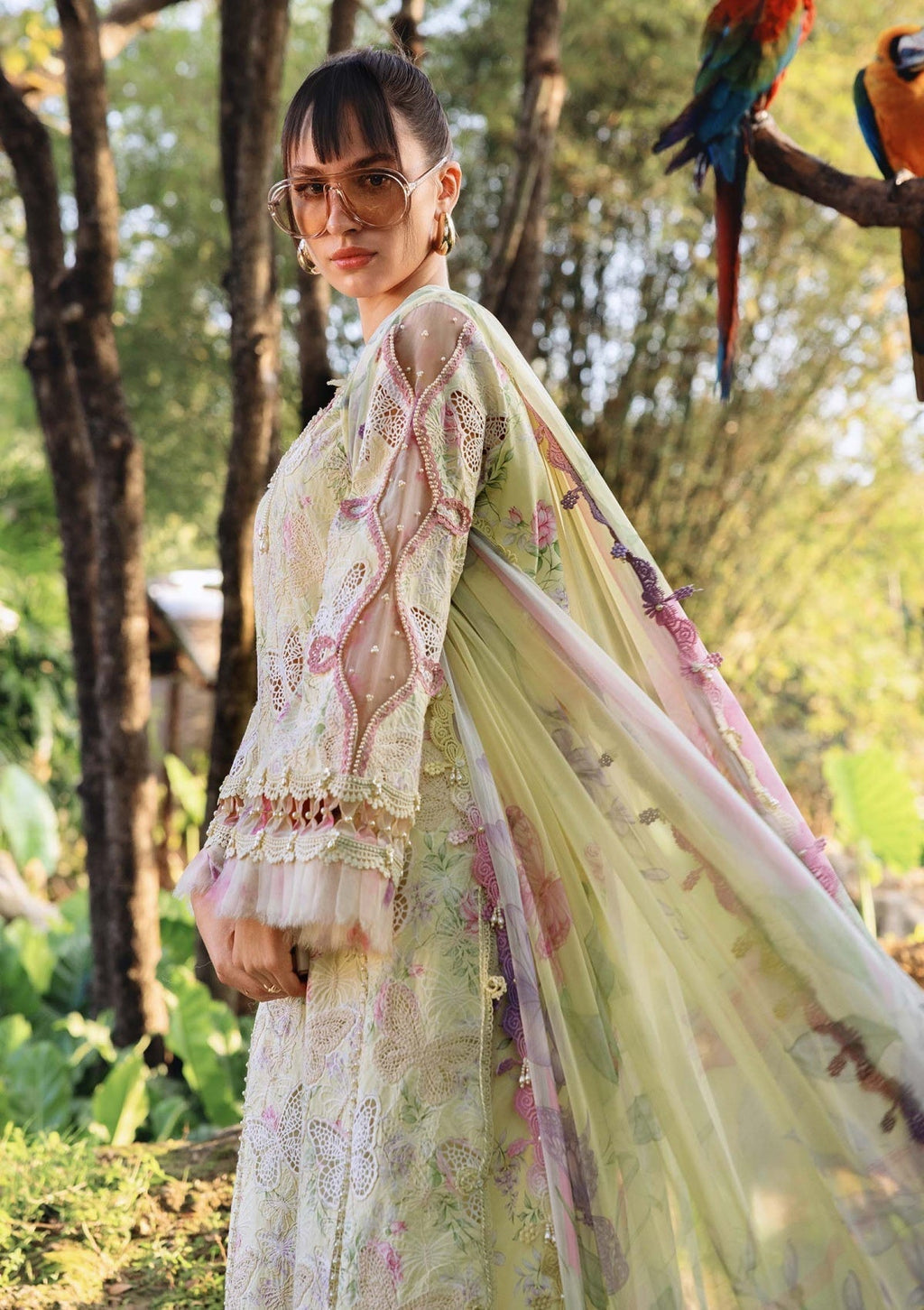 Lawn-3PC Chikankari Embroidered Shirt With Digital Printed Chiffon Dupatta-4022