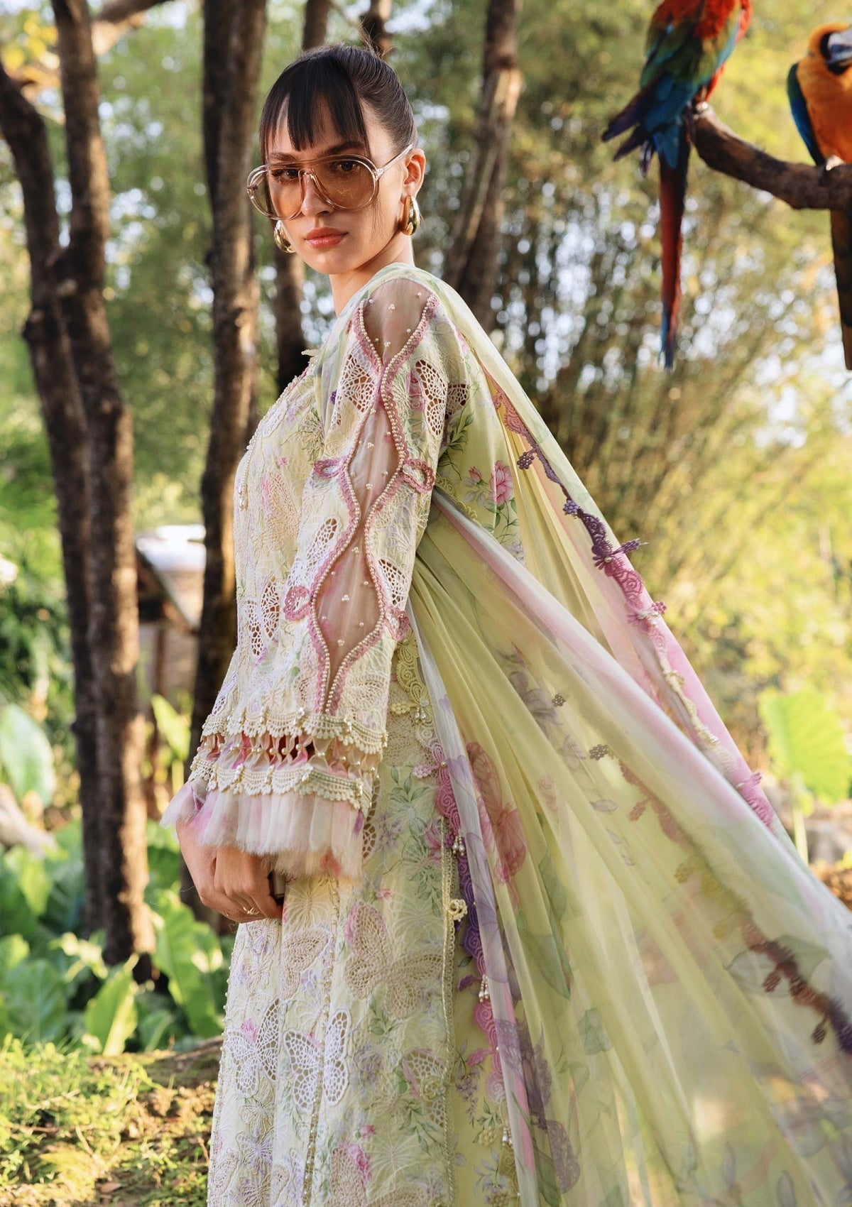 Lawn-3PC Chikankari Embroidered Shirt With Digital Printed Chiffon Dupatta-4022