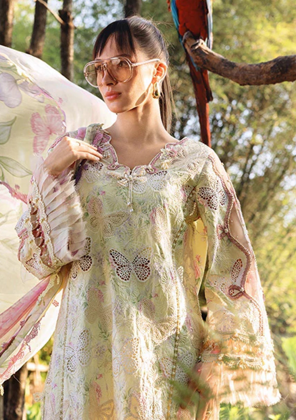 Lawn-3PC Chikankari Embroidered Shirt With Digital Printed Chiffon Dupatta-4022