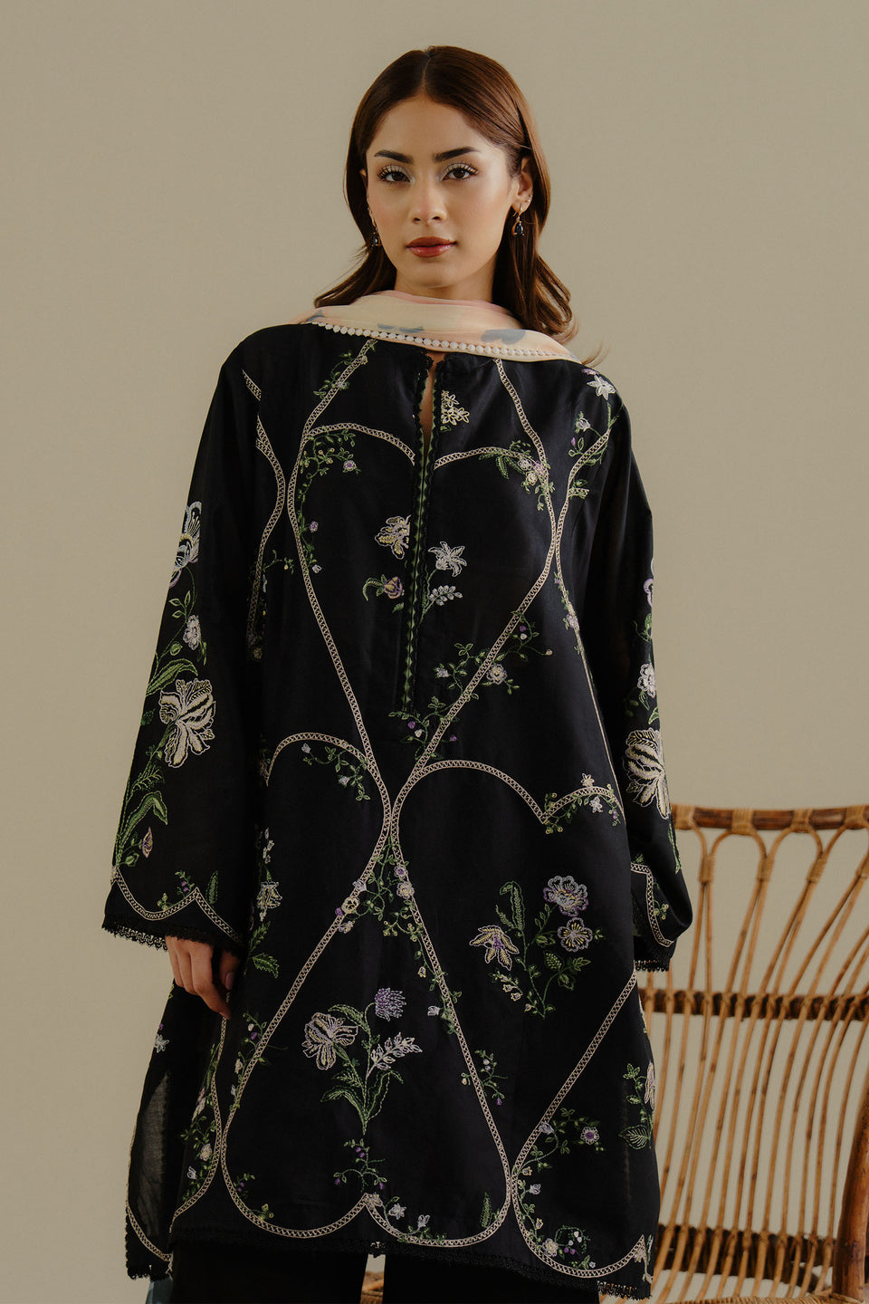 Lawn-3PC Embroidered Shirt with Digital Printed Jacquard Dupatta-1384