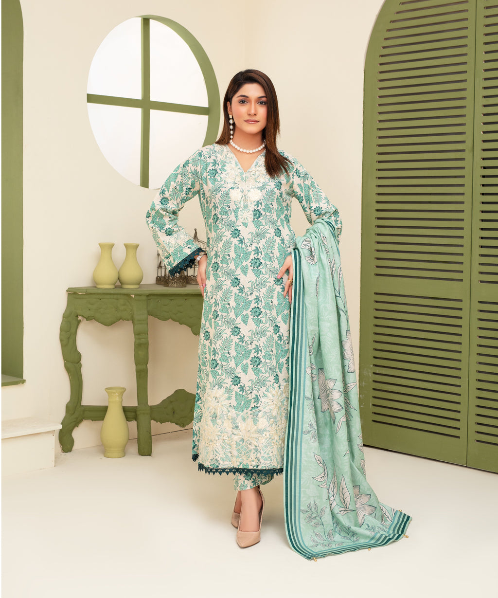 KHADDAR 3PC WITH KHADDAR PRINTED SHIRT & TROUSER-906
