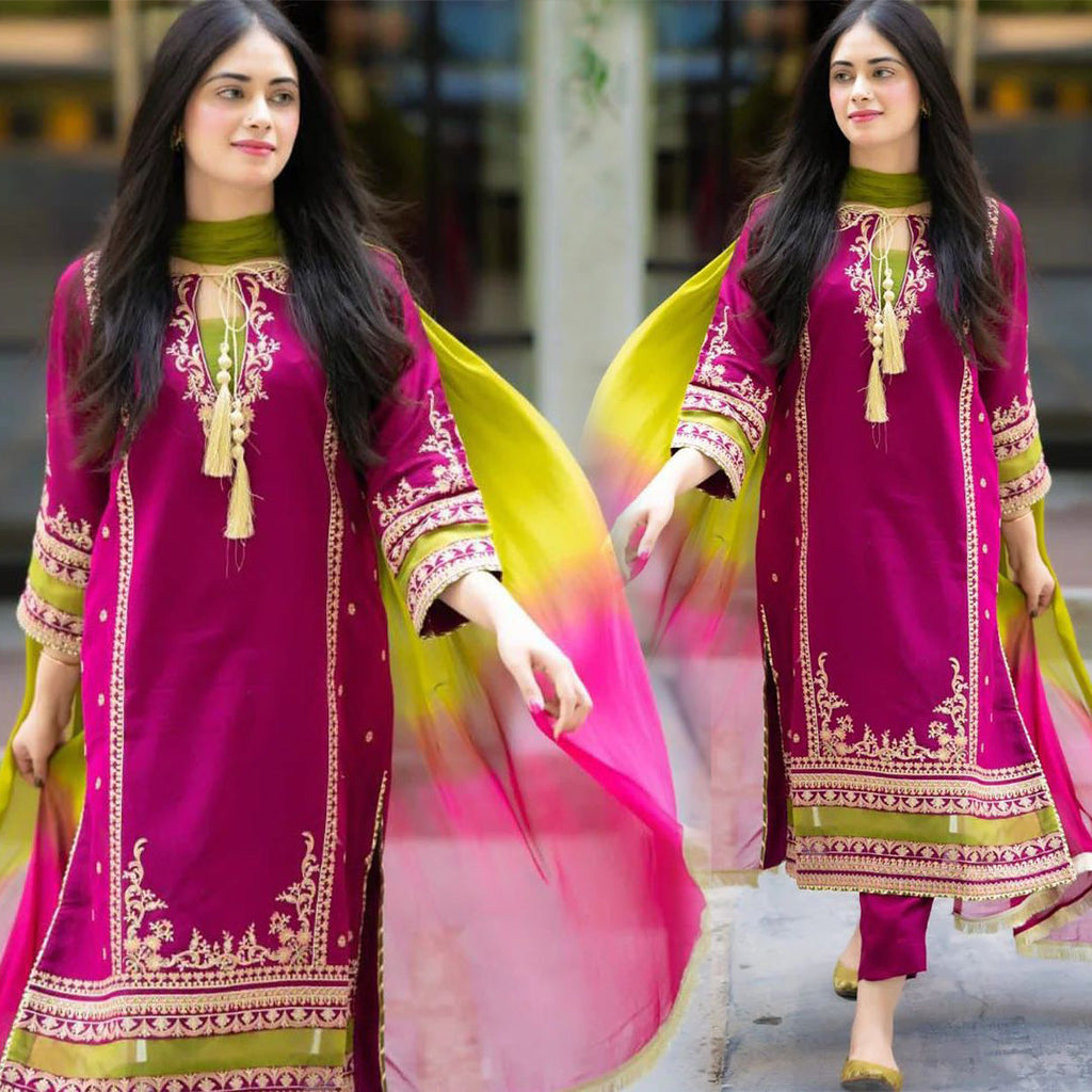 Lawn-3PC Embroidered With Chiffon Dye N Dye Dupatta-5023