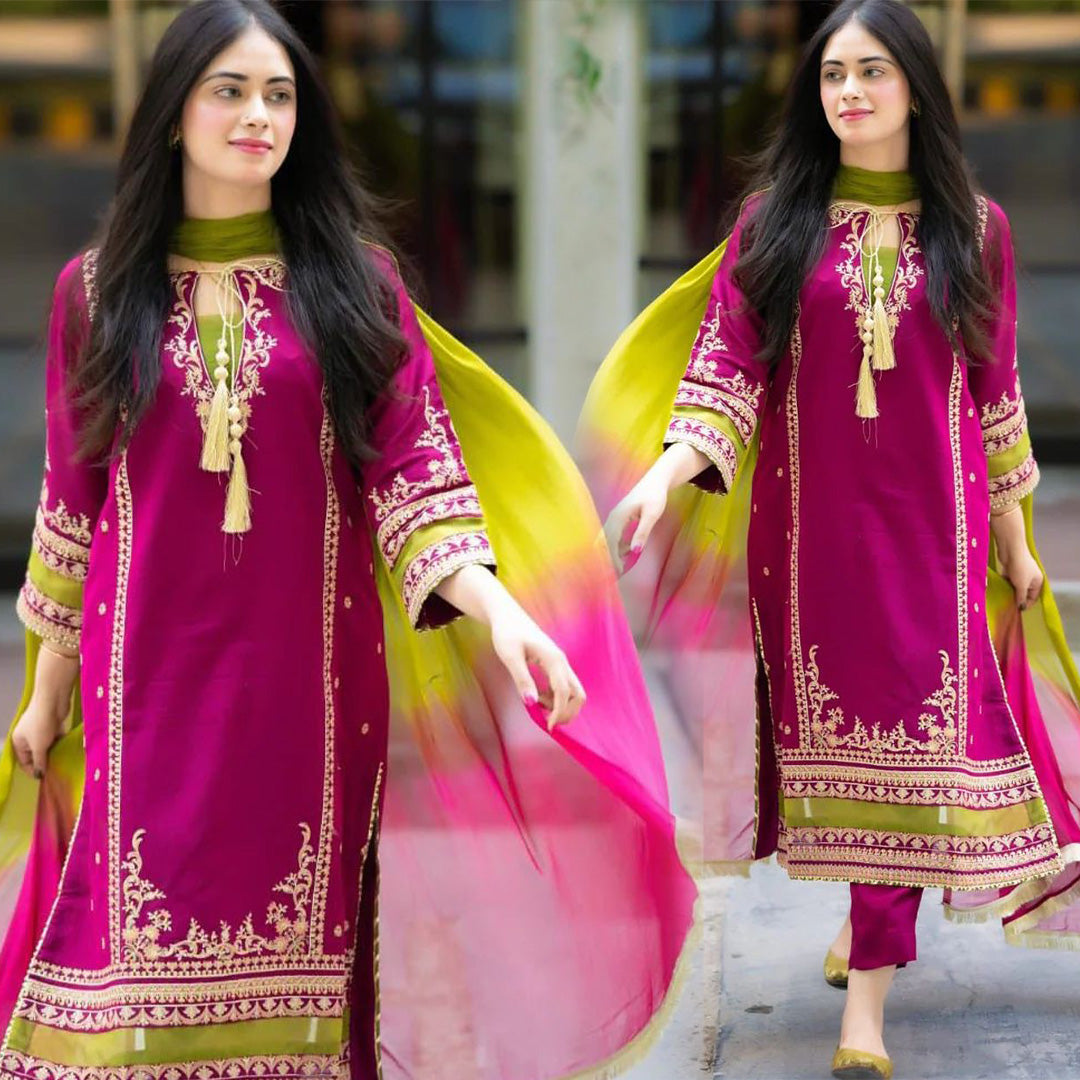 Lawn-3PC Embroidered With Chiffon Dye N Dye Dupatta-5023