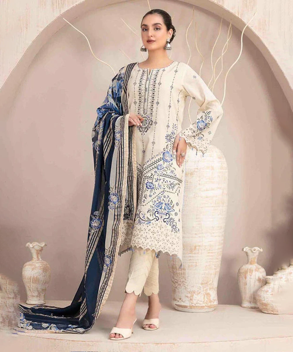 Dhanak-3PC Embroidered Shirt with Digital Printed Wool Shawl -438