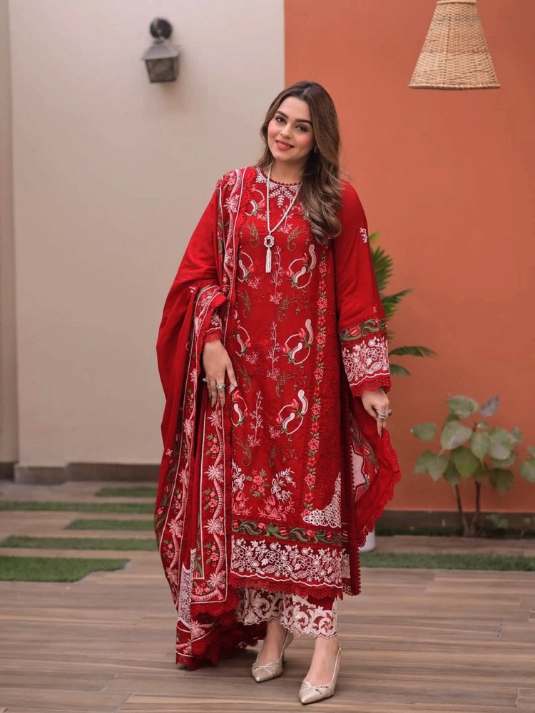 Lawn-3PC Chikankari Embroidered Shirt With Lawn Embroidered Dupatta-5244