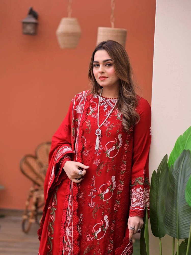 Lawn-3PC Chikankari Embroidered Shirt With Lawn Embroidered Dupatta-5244