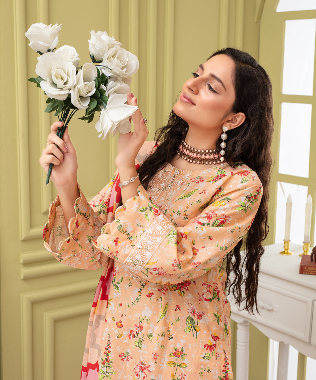 3PC WITH KHADDAR PRINTED SHIRT & TROUSER-904