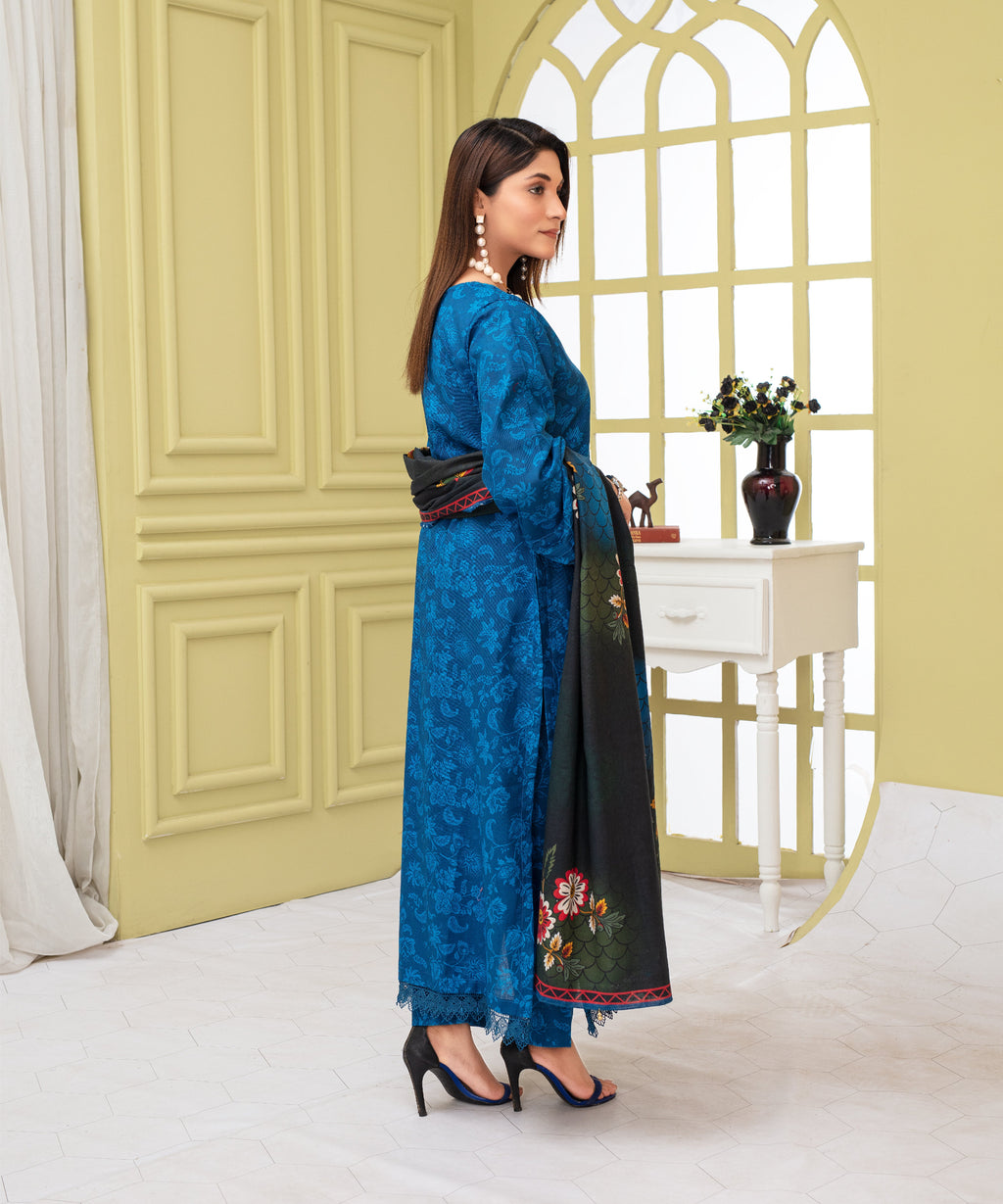 3PC WITH KHADDAR PRINTED SHIRT & TROUSER-909
