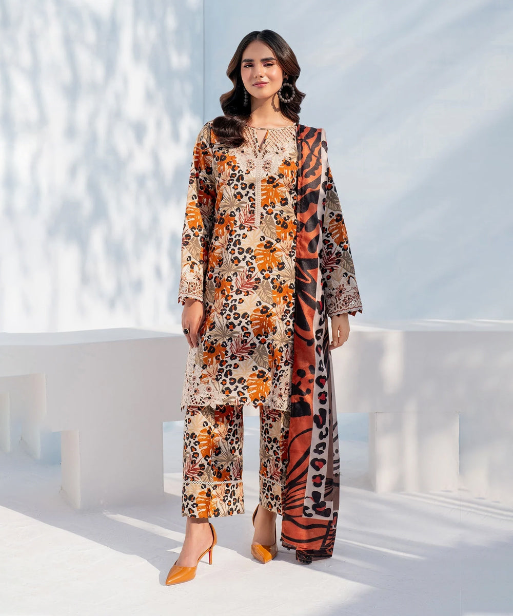 3PC KARANDI PRINTED SHIRT WITH KARANDI PRINTED DUAPTTA AND TROUSER - 1702