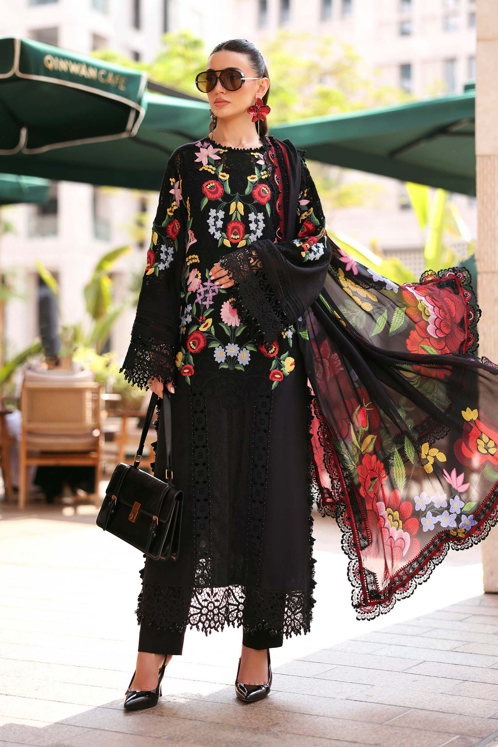 Lawn-3PC Chikankari Embroidered With Digital Printed Jacquard Dupatta-5303