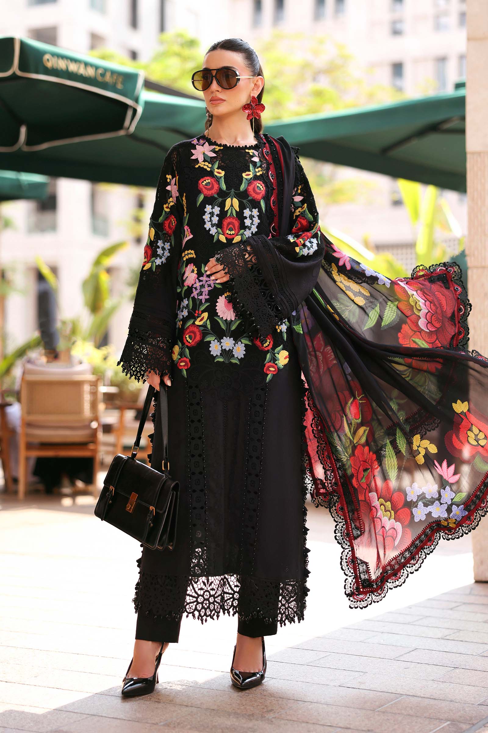Lawn-3PC Chikankari Embroidered With Digital Printed Jacquard Dupatta-5303