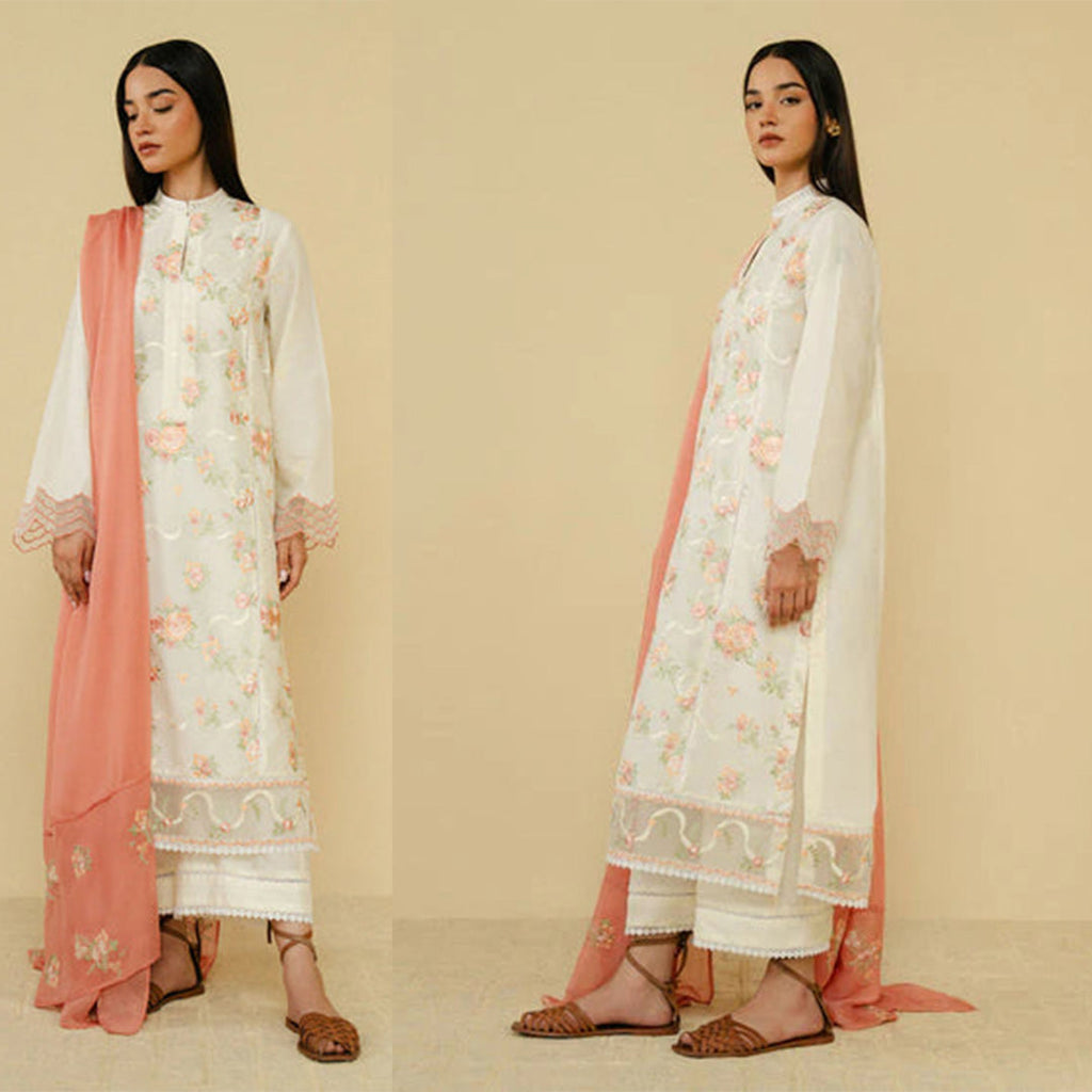 Embroidered 3PC  With Dhanak Embroidered Dupatta-203