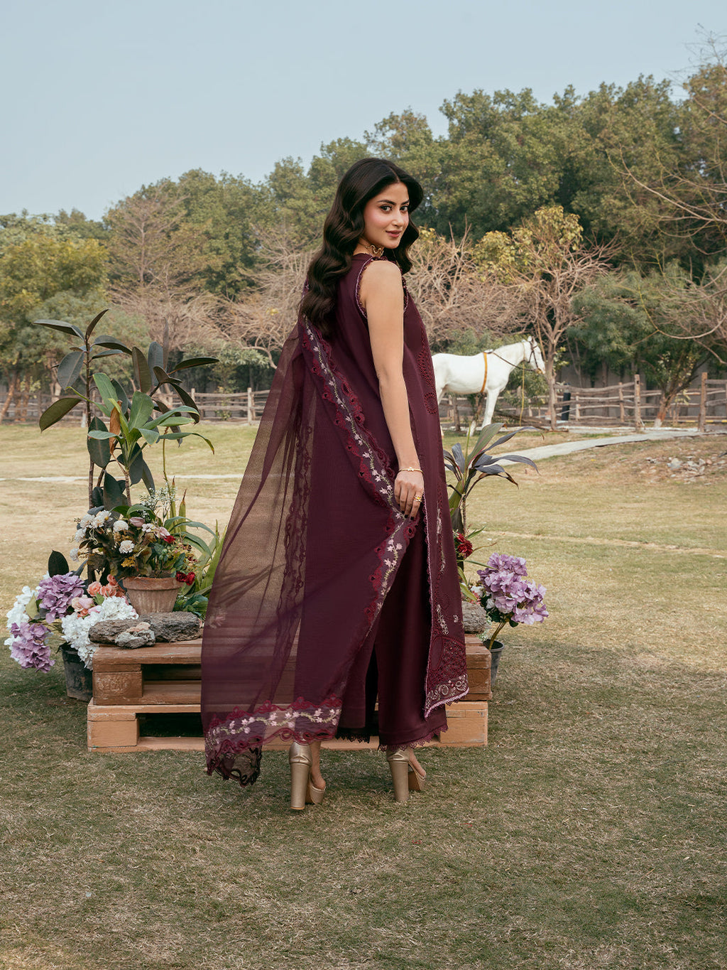 Lawn-3PC Chikankari Embroidered Shirt With Khadi Net Embroidered Dupatta-5287