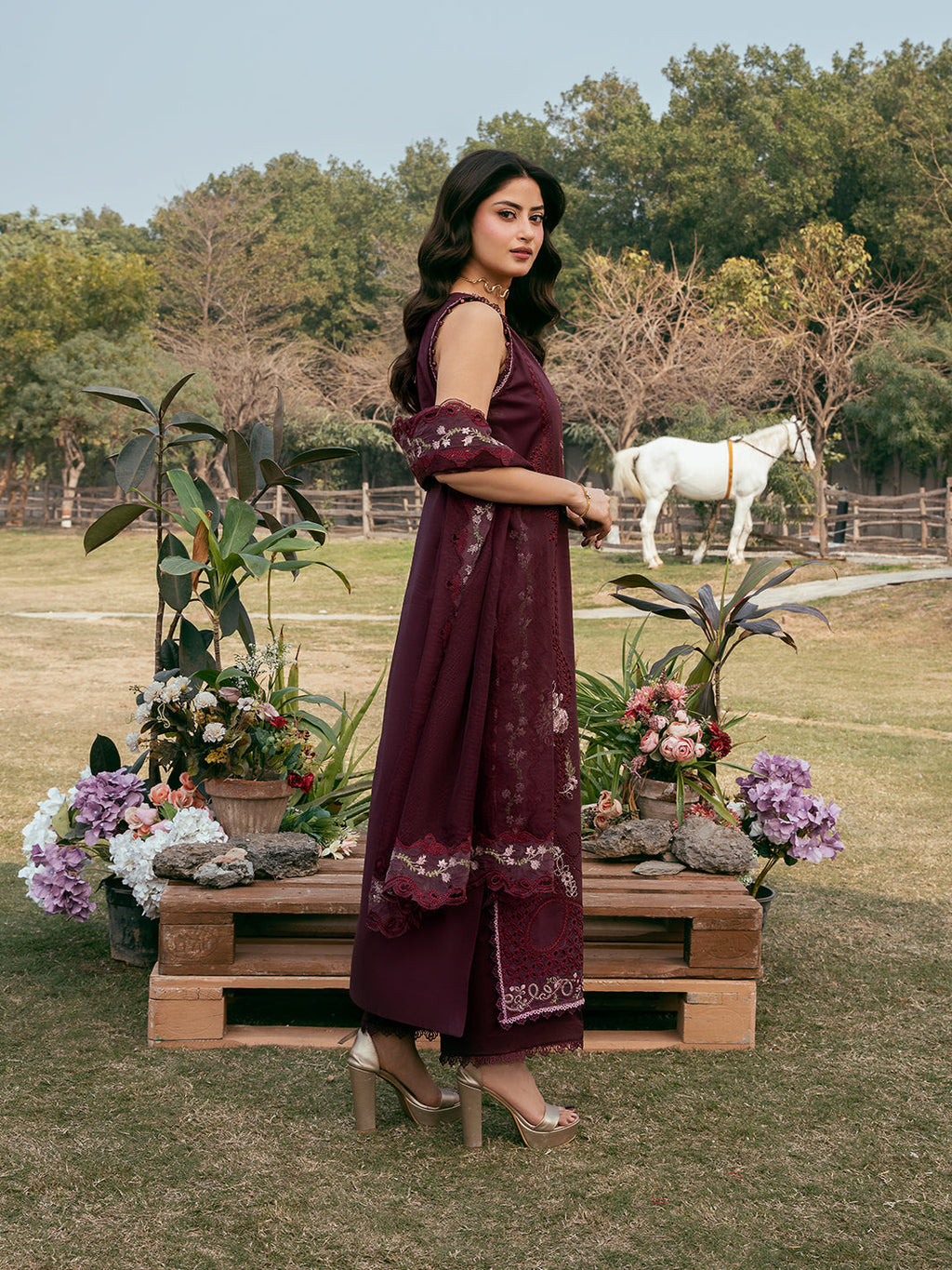 Lawn-3PC Chikankari Embroidered Shirt With Khadi Net Embroidered Dupatta-5287