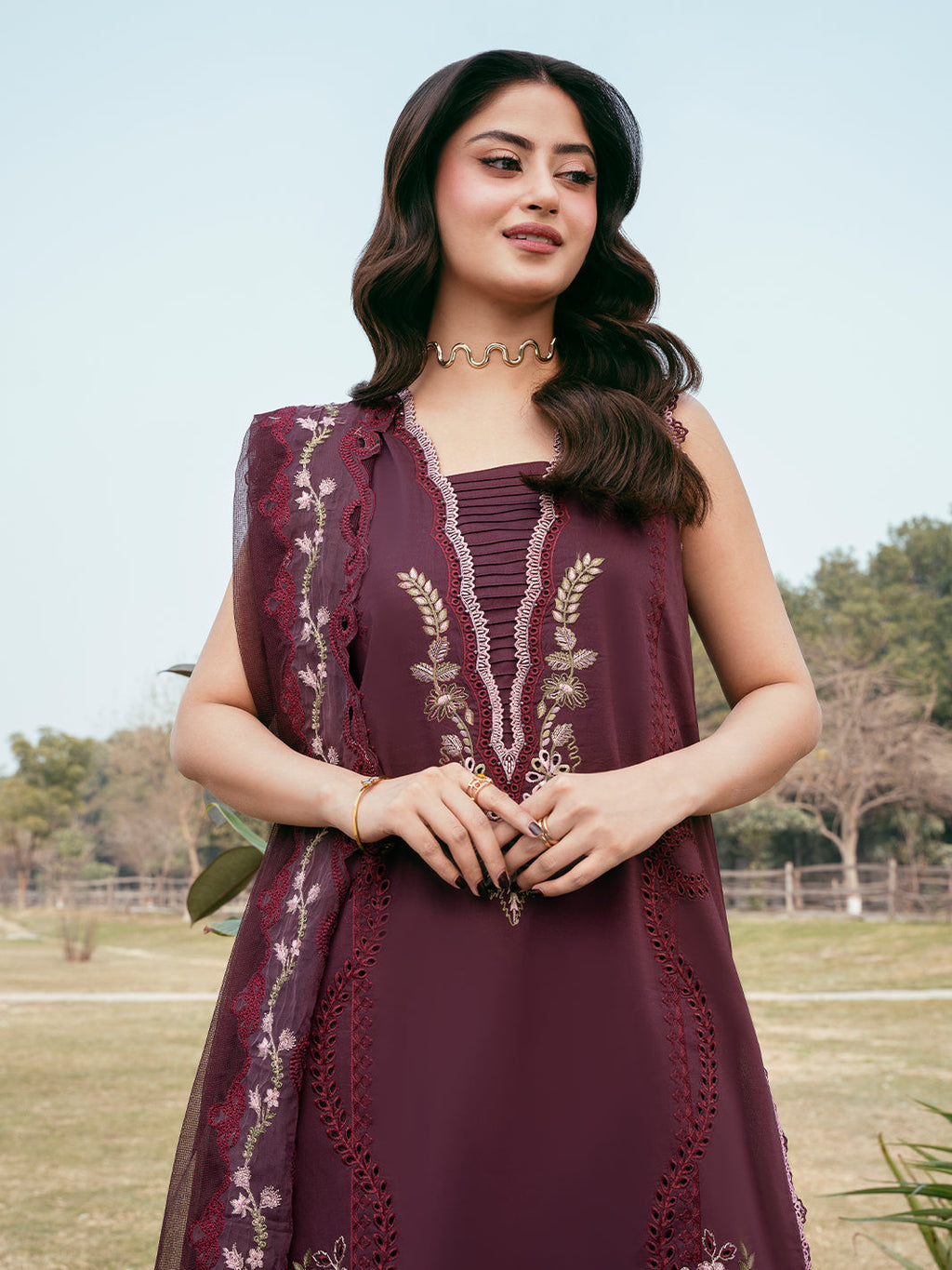 Lawn-3PC Chikankari Embroidered Shirt With Khadi Net Embroidered Dupatta-5287