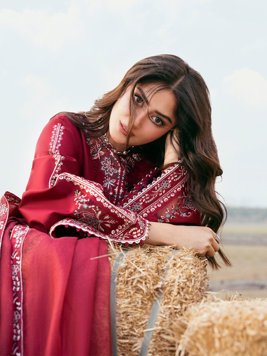 Lawn-3PC Chikankari Embroidered Shirt With Khadi Net Embroidered Dupatta-5268