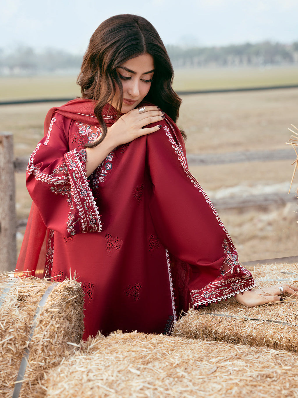Lawn-3PC Chikankari Embroidered Shirt With Khadi Net Embroidered Dupatta-5268