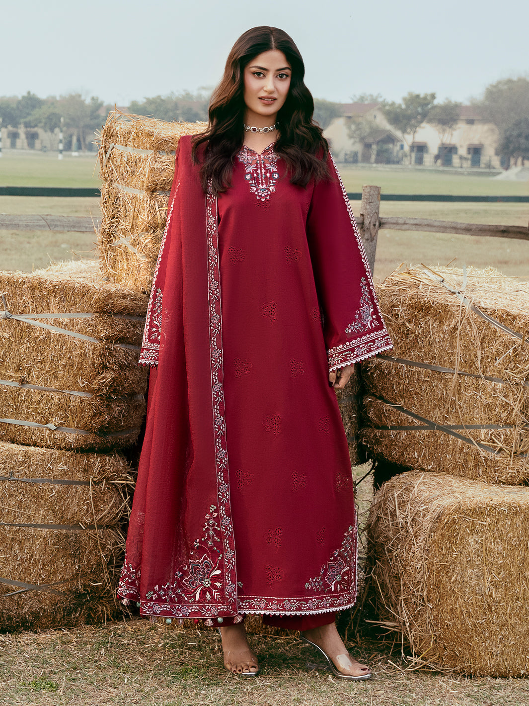 Lawn-3PC Chikankari Embroidered Shirt With Khadi Net Embroidered Dupatta-5268