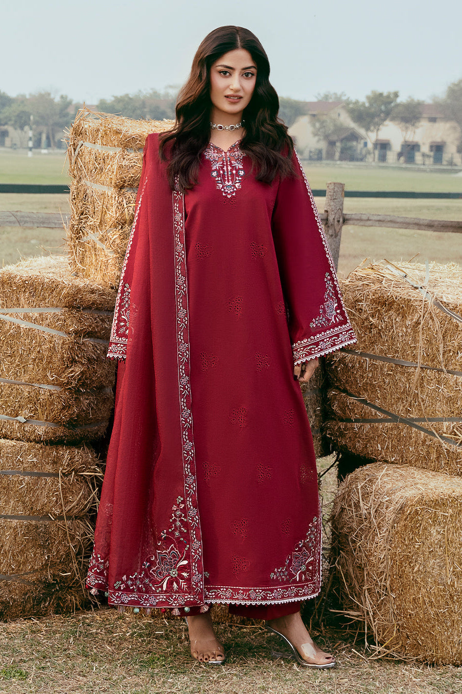 Lawn-3PC Chikankari Embroidered Shirt With Khadi Net Embroidered Dupatta-5268