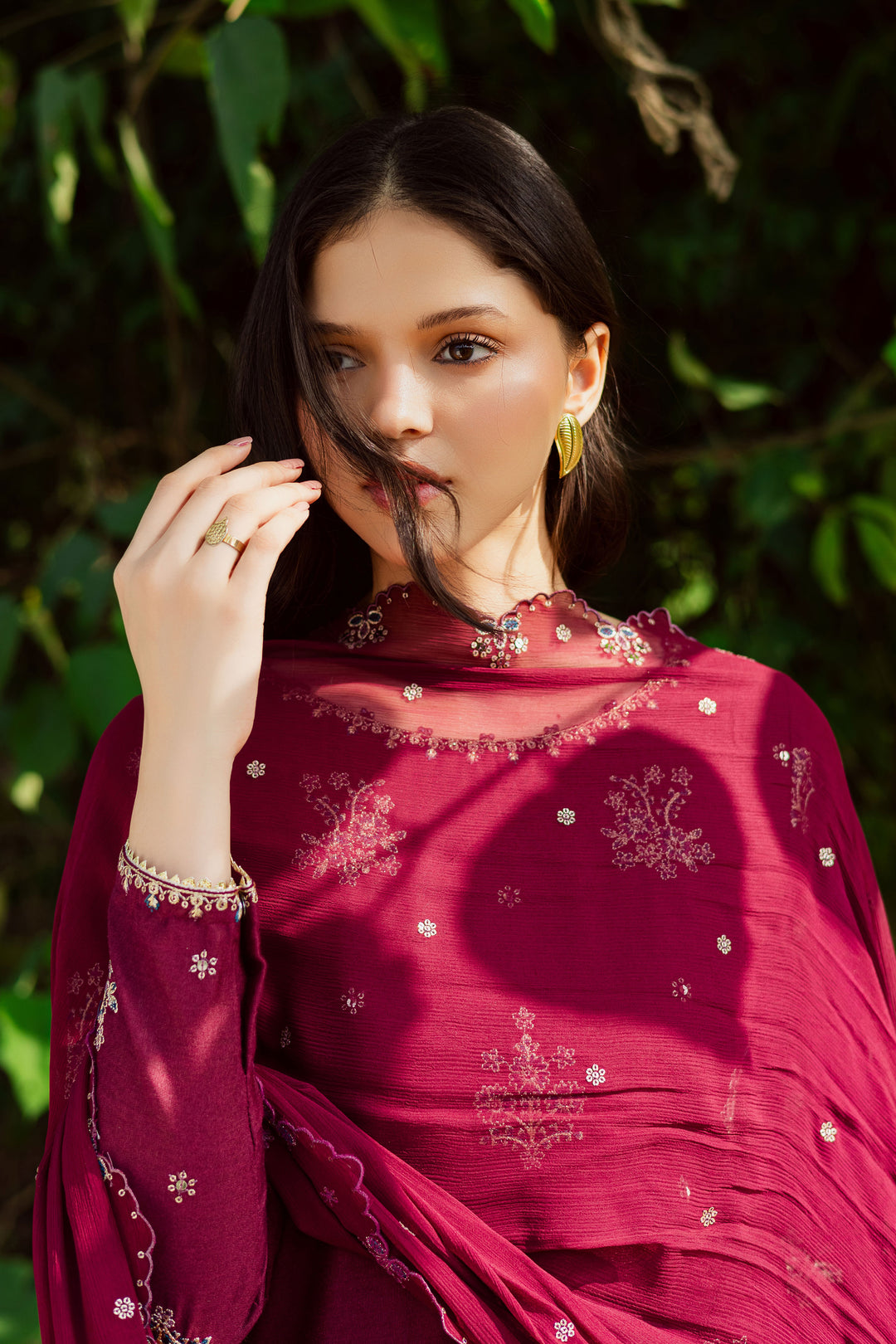 Lawn-3PC Embroidered Shirt With Chiffon Sequins Embroidered Dupatta-5060
