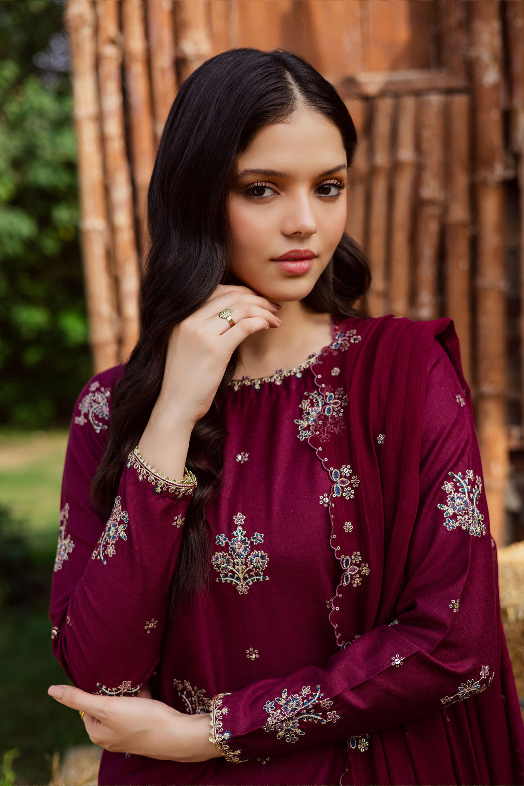 Lawn-3PC Embroidered Shirt With Chiffon Sequins Embroidered Dupatta-5060