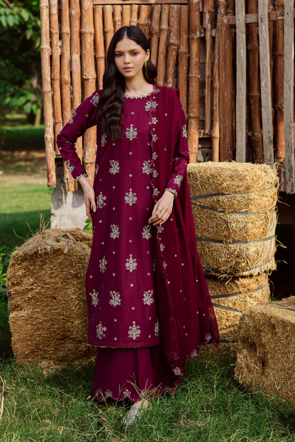 Lawn-3PC Embroidered Shirt With Chiffon Sequins Embroidered Dupatta-5060