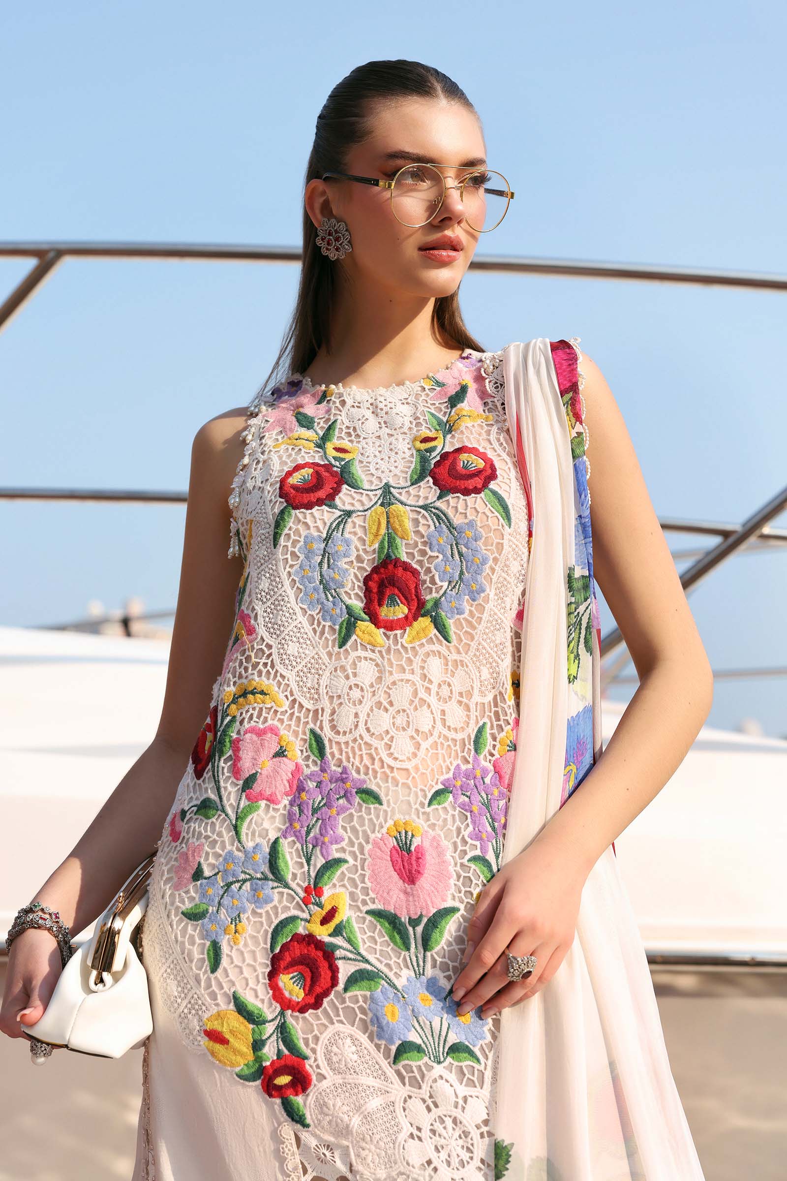 Lawn-3PC Chikankari Embroidered With Digital Printed Jacquard Dupatta-5304
