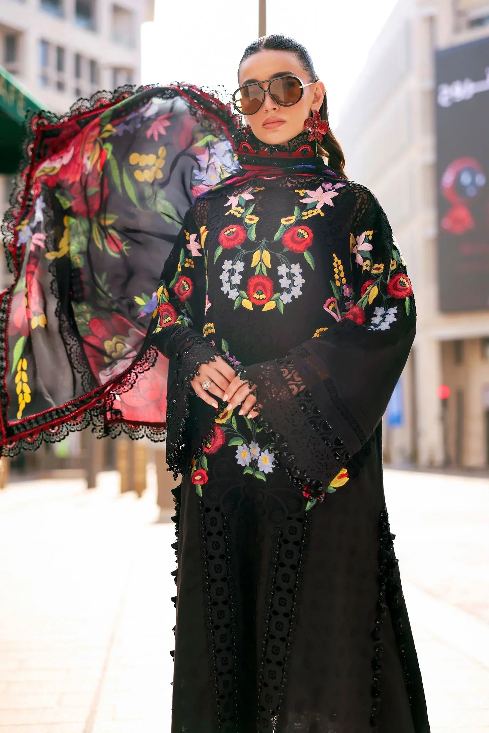 Lawn-3PC Chikankari Embroidered With Digital Printed Jacquard Dupatta-5303