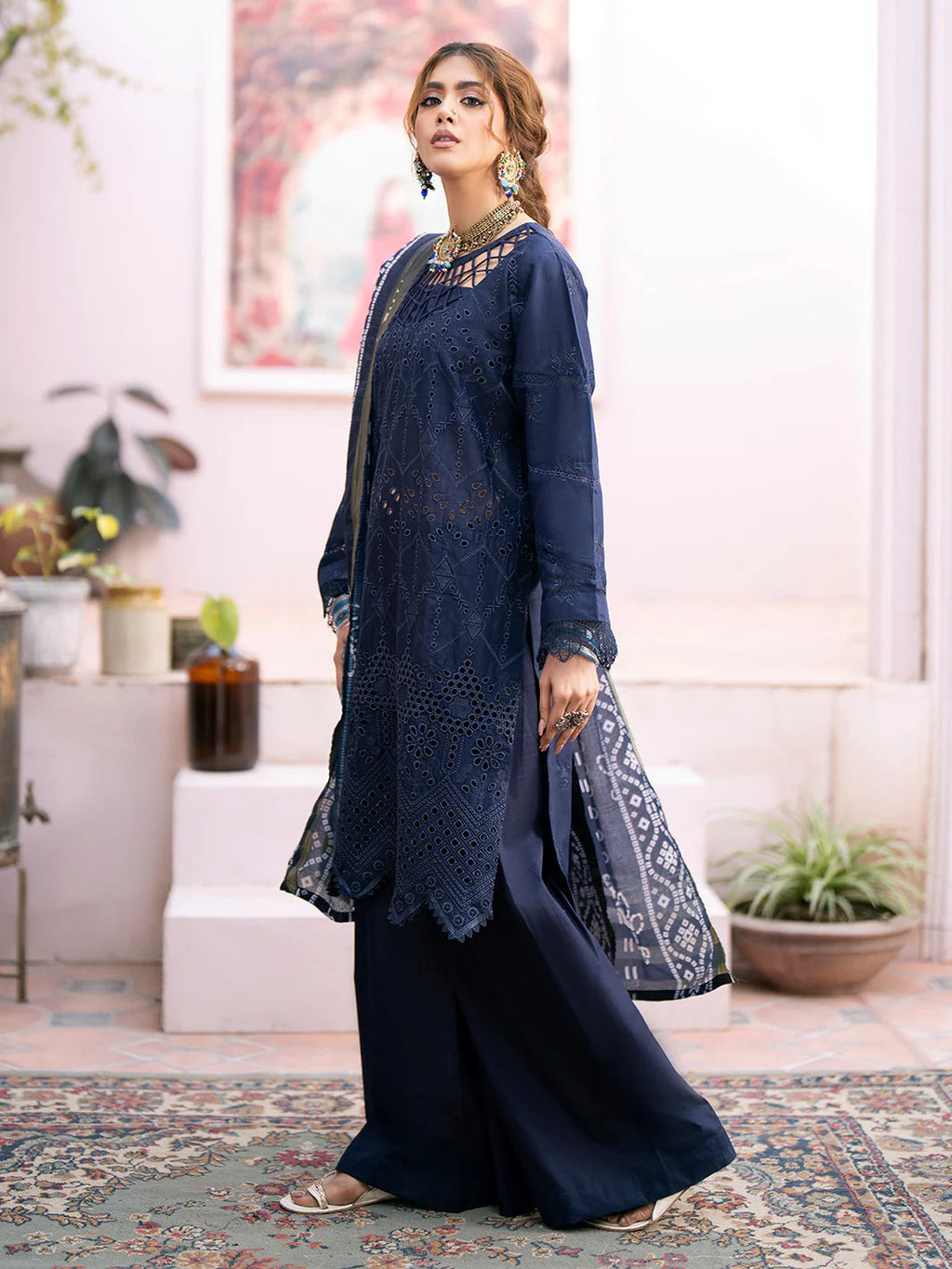 Chikankari 3PC  Dhanak Embroidered With Digital Printed Wool Shawl-118