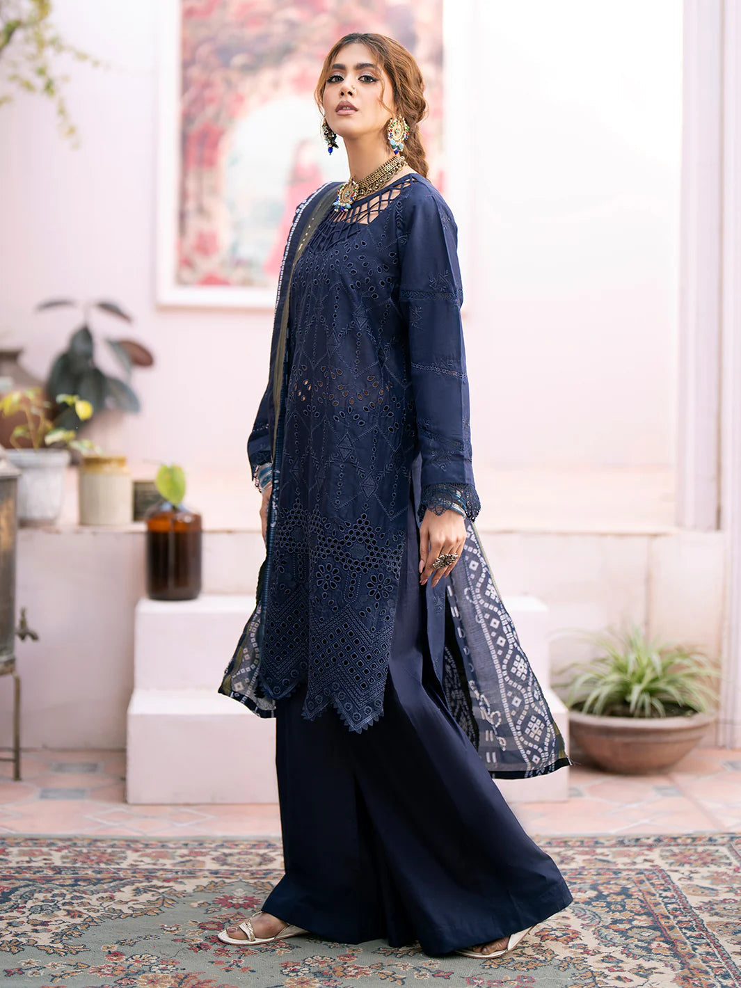 Chikankari 3PC  Dhanak Embroidered With Digital Printed Wool Shawl-118