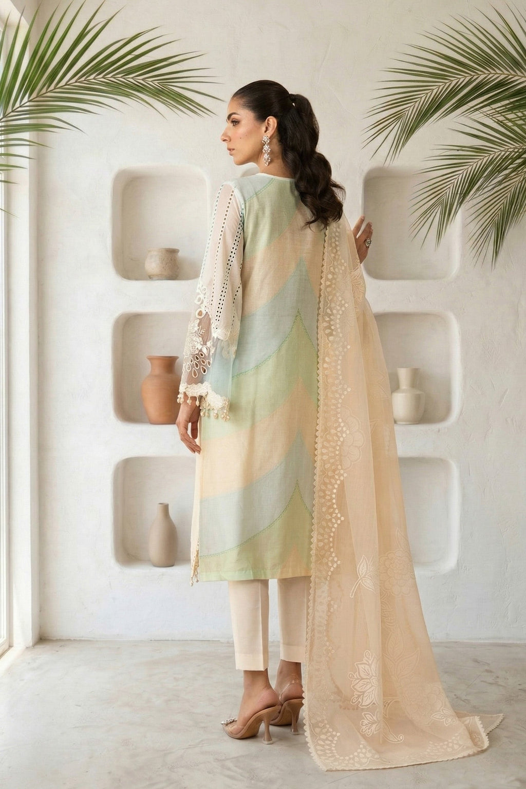 Lawn-3PC Chikankari Embroidered Shirt With Silk Printed Dupatta-5272