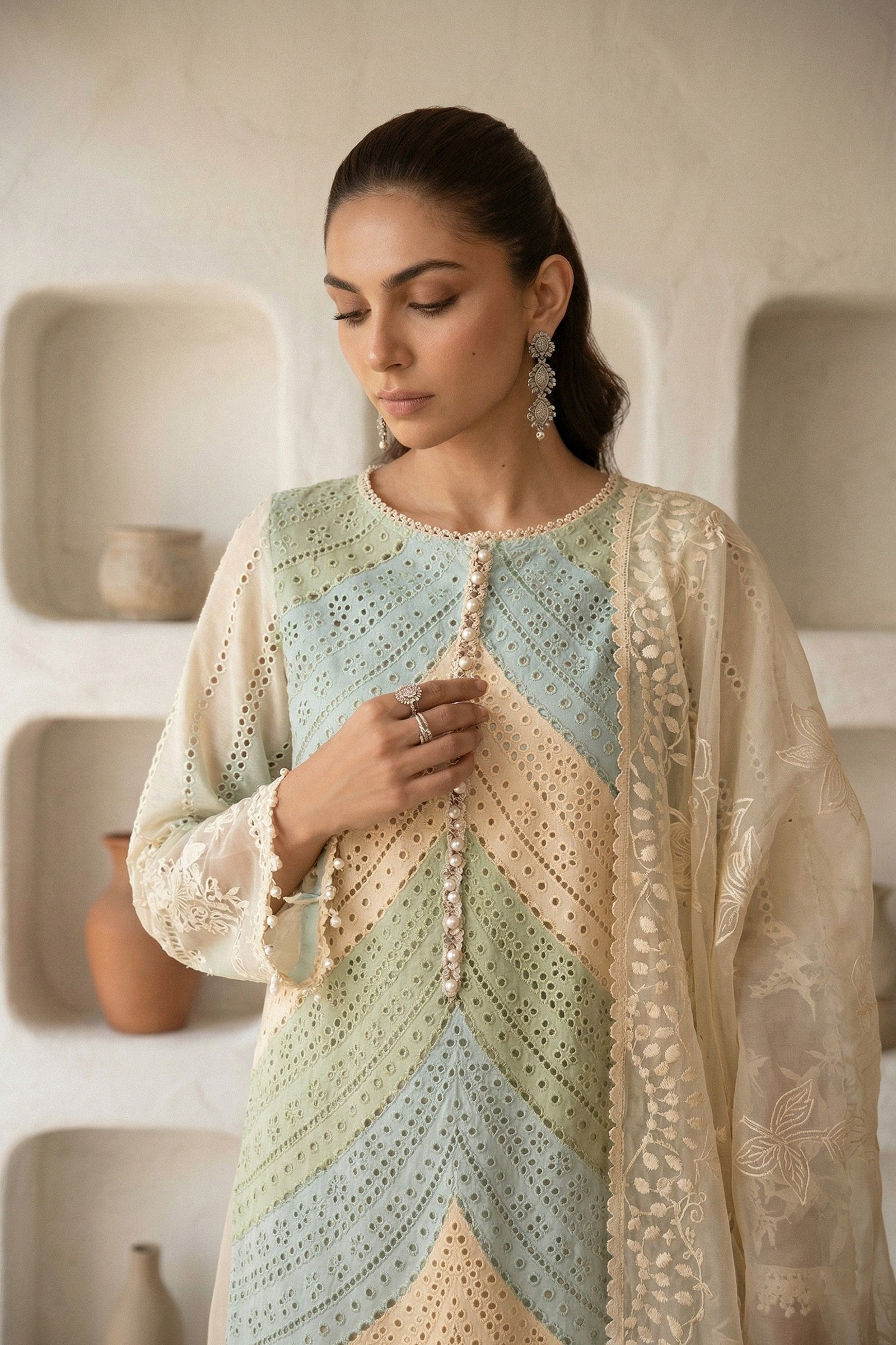 Lawn-3PC Chikankari Embroidered Shirt With Silk Printed Dupatta-5272