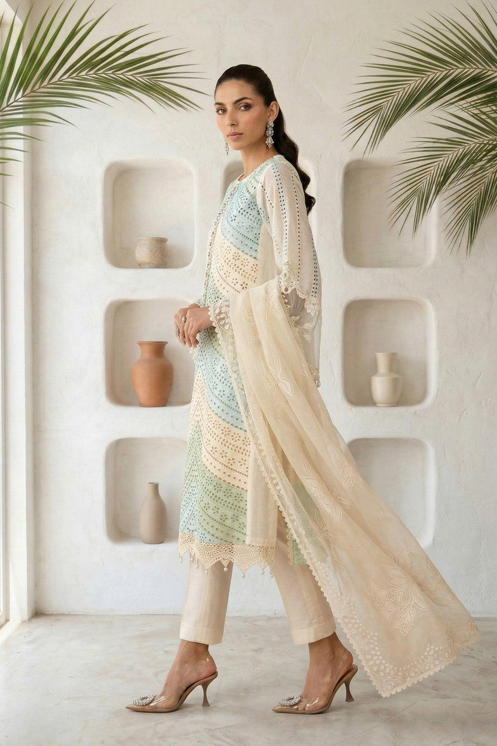 Lawn-3PC Chikankari Embroidered Shirt With Silk Printed Dupatta-5272