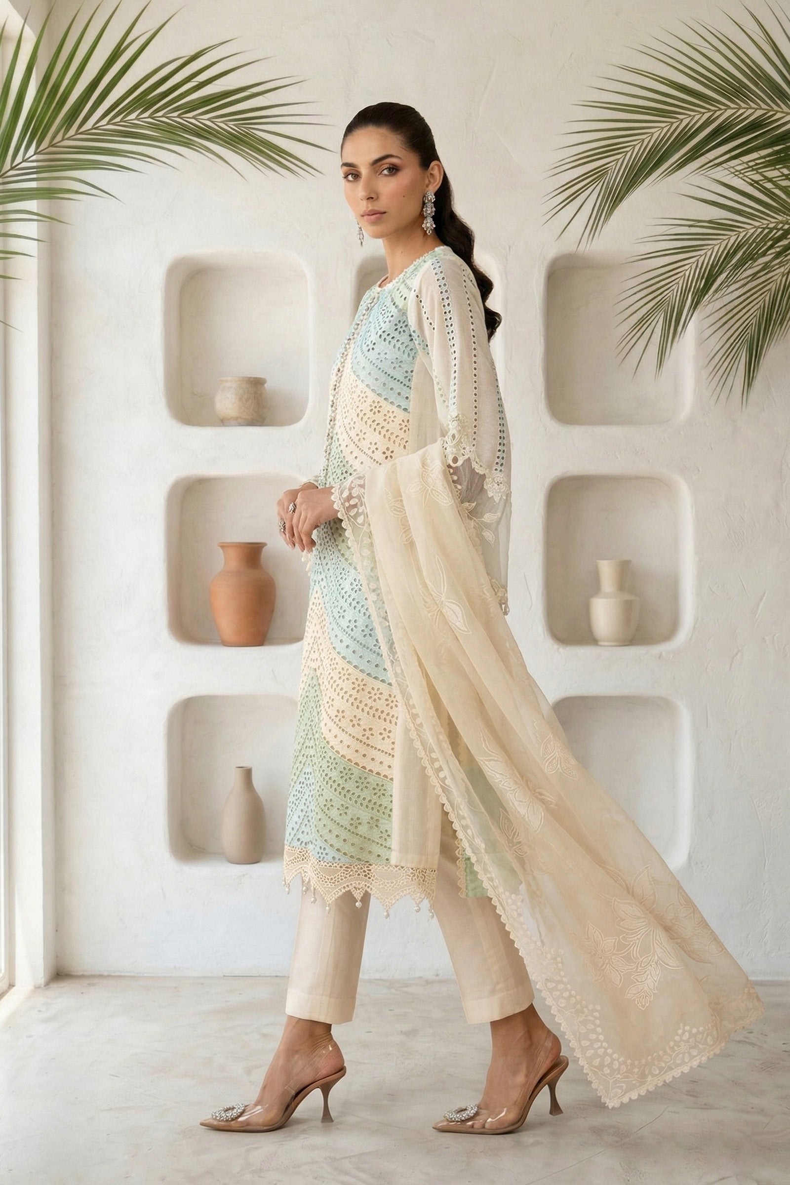 Lawn-3PC Chikankari Embroidered Shirt With Silk Printed Dupatta-5272