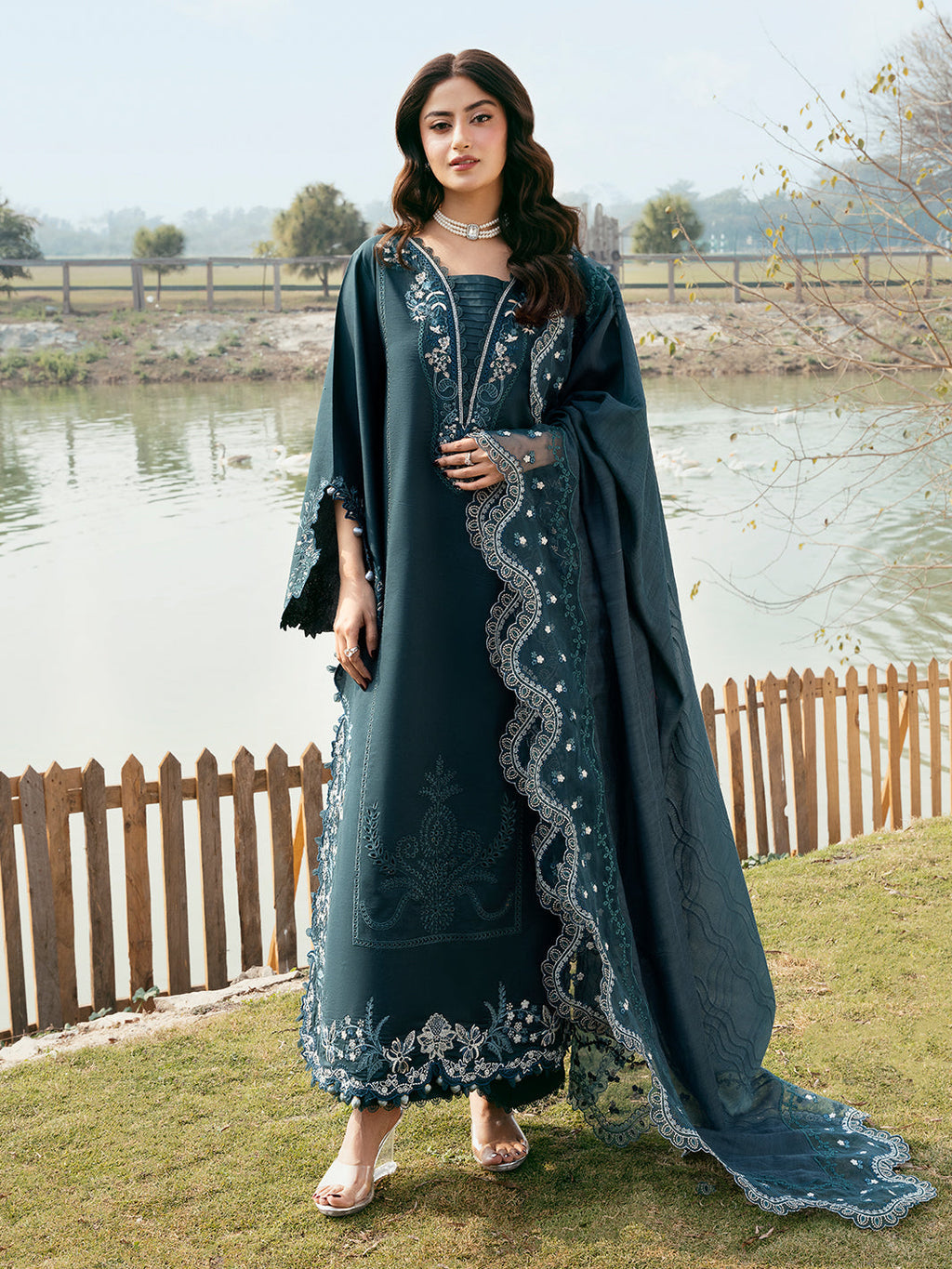 Lawn-3PC Chikankari Embroidered With Organza Embroidered Dupatta-5283